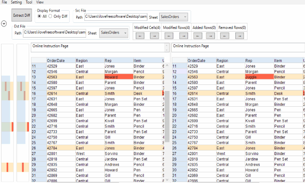 Compare two excel files side by side highlight differences
