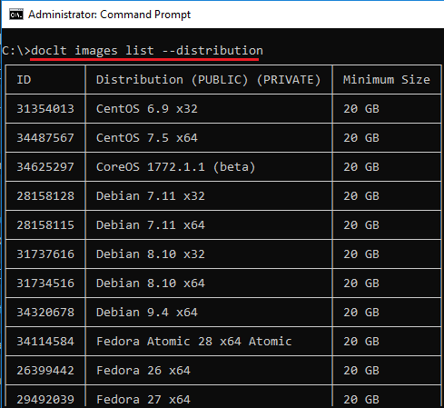 doctl list images