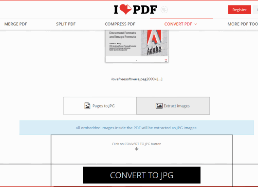 iLovePDF extract images from pdf