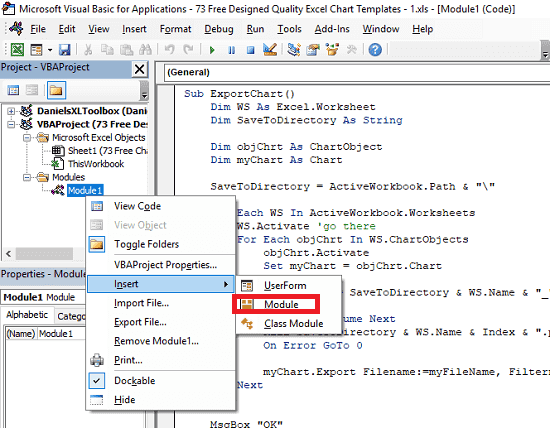 insert module and paste VBA code