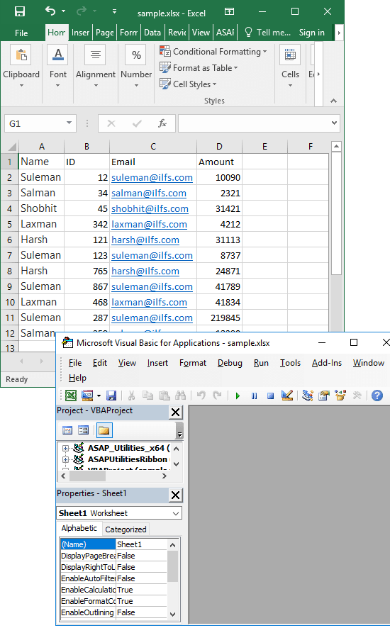 open Excel and VBA editor
