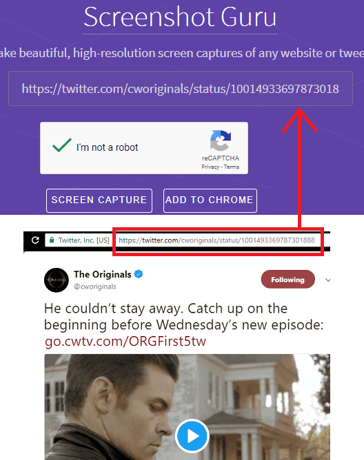 screenshot guru specify URL of the tweet