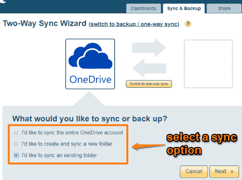 select a sync option