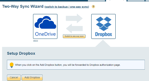 select dropbox service and connect