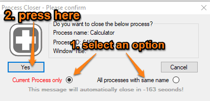 select option and press yes to kill the process