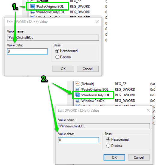 set value data to 0 for both dword values