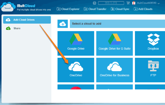 use add cloud drives option and connect onedrive