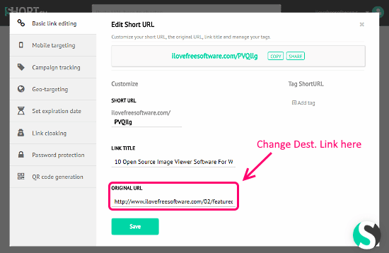 free url shortener that let you change the destination link