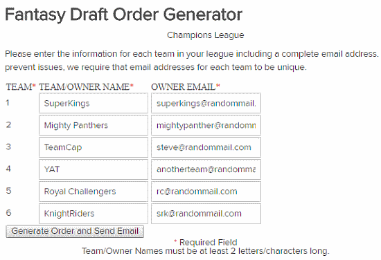 free random draft order generator