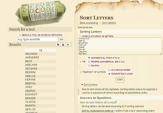 online alphabet order sorter free