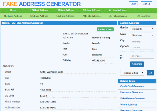 online fake address generator free