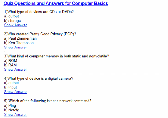 free online computer quiz for kids