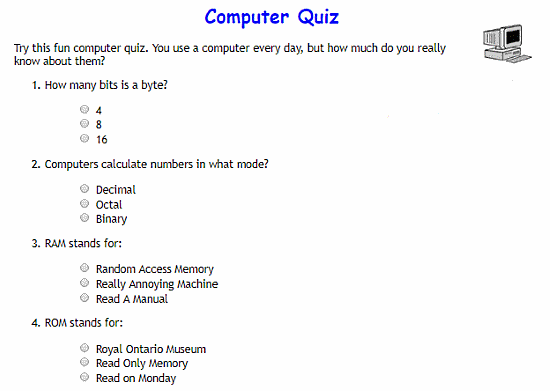 free computer quiz for kids online