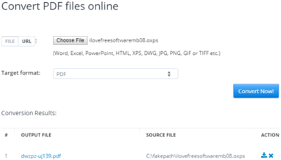 Aconvert.com OXPS to PDF