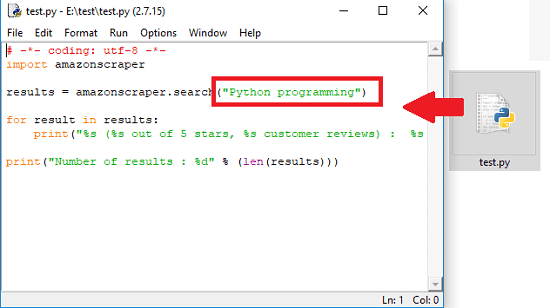 Amazonscraper specify the serach teram and save the python file