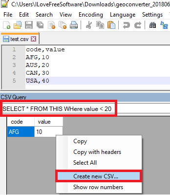 CSV Query in action