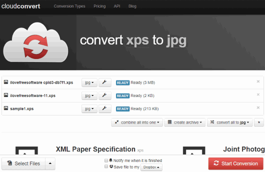 CloudConvert XPS to JPG