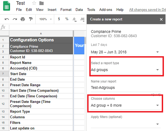 Create new report fill report parameters