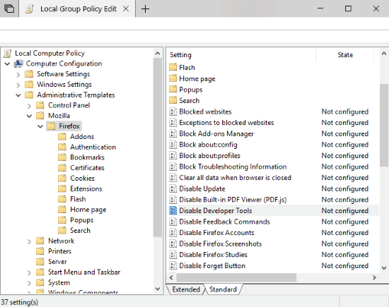 Firefox group policy settings