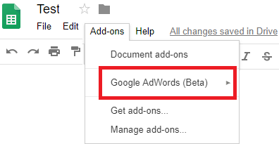 Google AdWords (Beta) in Sheet