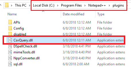 Install CSV Query plugin in notepad++