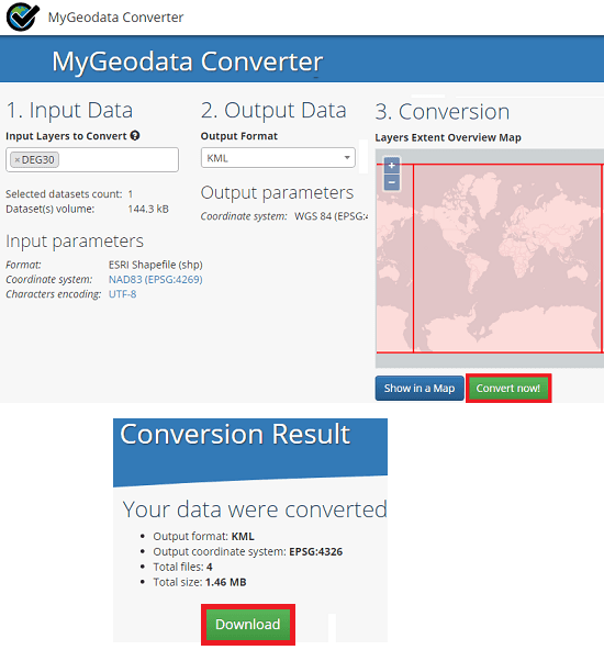 MyGeodata Converter free SHP to KML converter