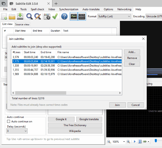Subtitle Edit join subtitles