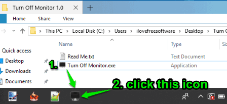 Turn Off Monitor taskbar icon