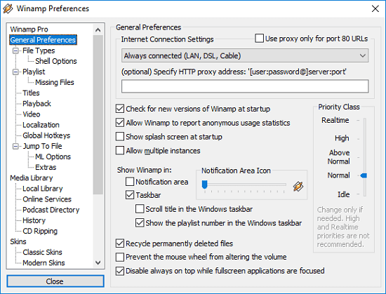 Winamp Preferences option