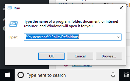 access PolicyDefinitions folder using run box