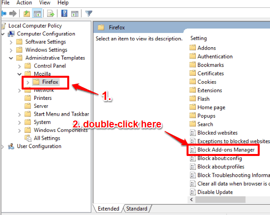 access firefox folder and double click on block add-ons manager