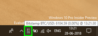 bitcoin cryptocurrency price visible in system tray