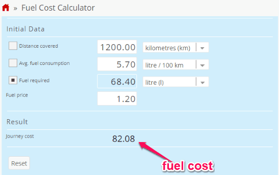 trip gas consumption calculator