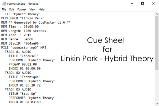 cue sheet generator