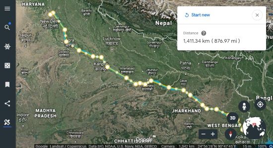 distance measured in google earth