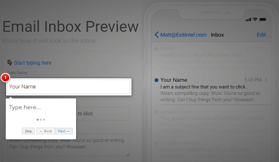 email inbox preview user interface
