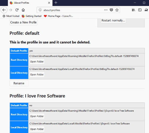 firefox profiles page is accessible