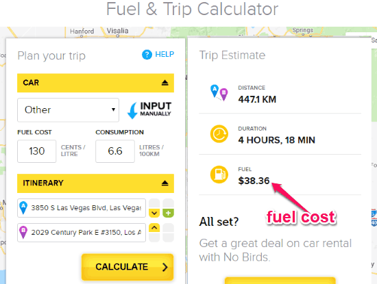 trip planner fuel cost