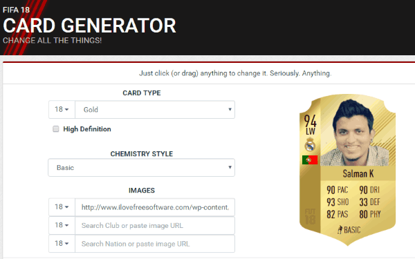 Ultimate Team Custom Player Card Creator