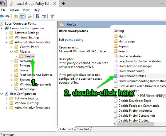 go to firefox folder and double click block about profiles option