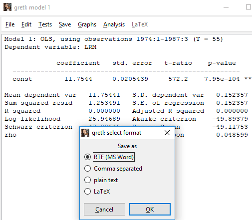 gretl analysis report