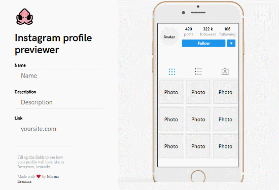 create Instagram profile preview instantly