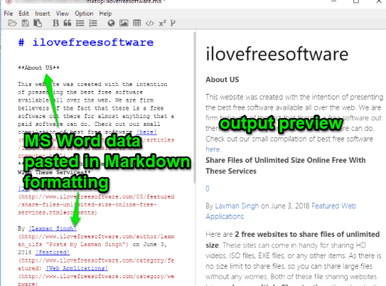 ms word content pasted as markdown format