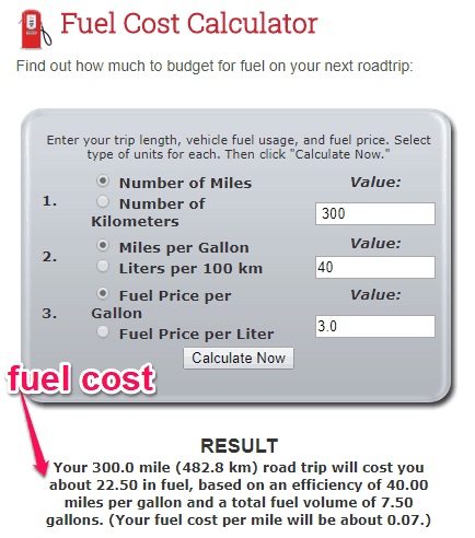 trip estimated fuel cost