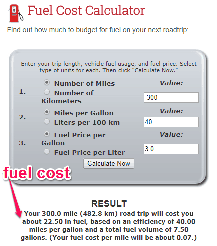 trip planner fuel cost