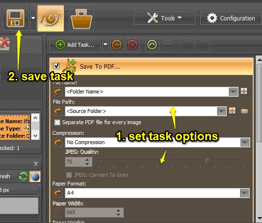 set task options and save