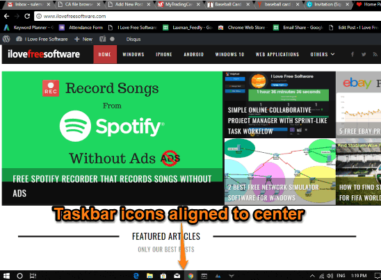 taskbar icons aligned to center