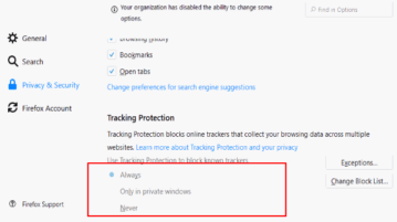 tracking protection enable in firefox using group policy