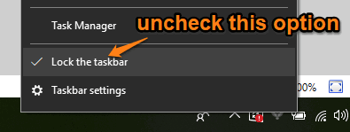 uncheck lock the taskbar option