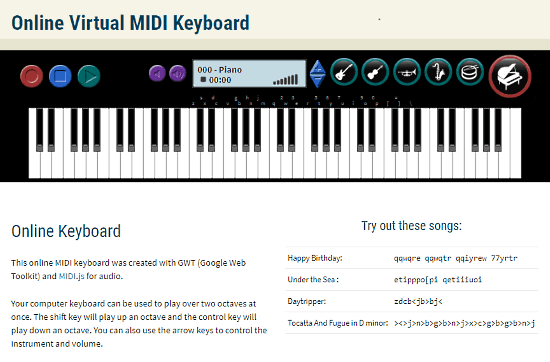 online virtual MIDI keyboard